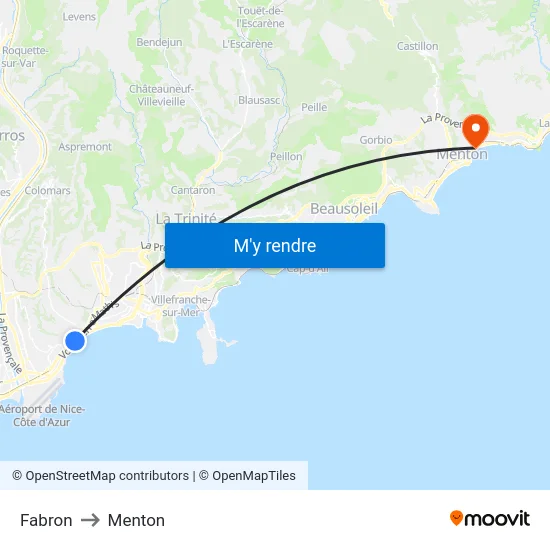 Fabron to Menton map