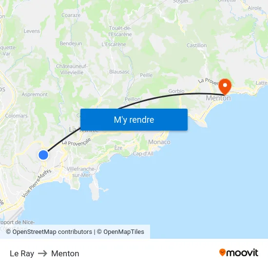 Le Ray to Menton map