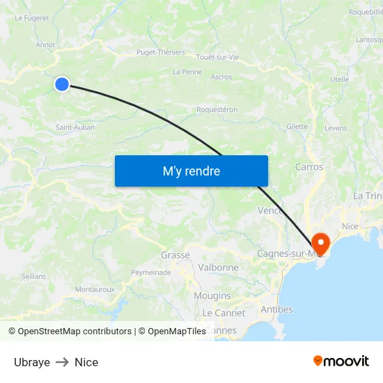 Ubraye to Nice map