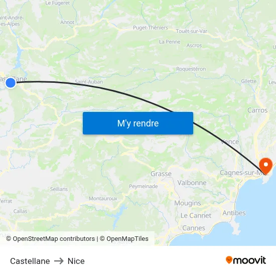 Castellane to Nice map