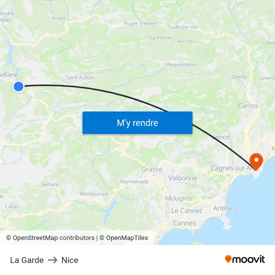 La Garde to Nice map