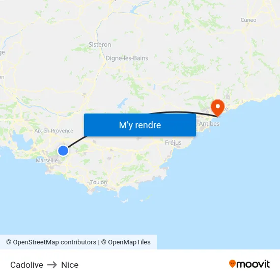Cadolive to Nice map