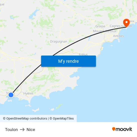 Toulon to Nice map