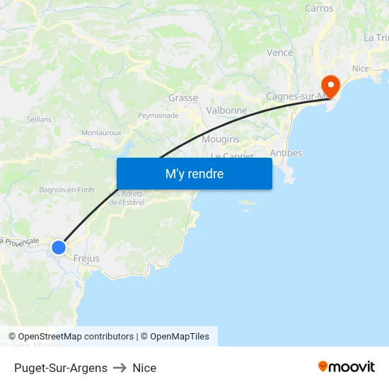 Puget-Sur-Argens to Nice map