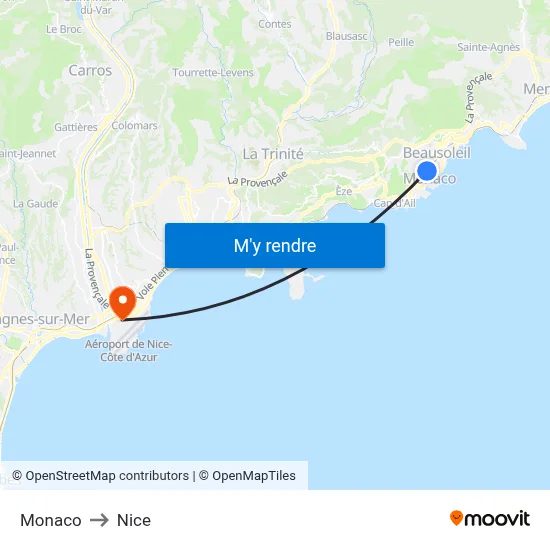 Monaco to Nice map