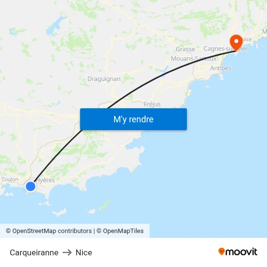Carqueiranne to Nice map