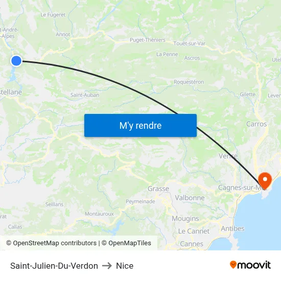 Saint-Julien-Du-Verdon to Nice map