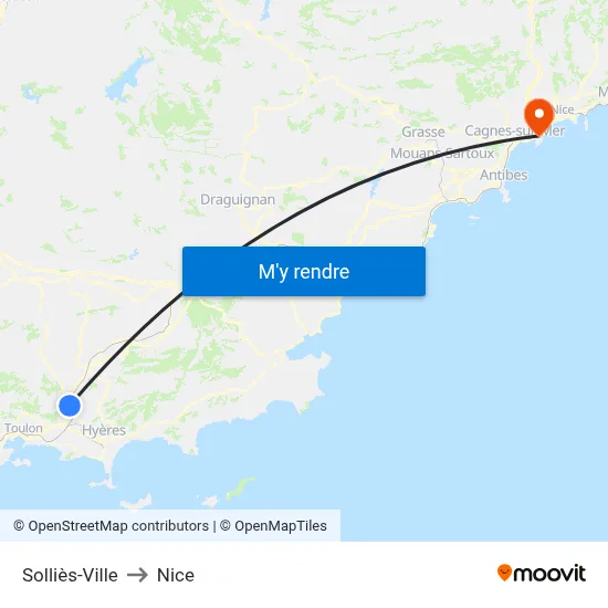 Solliès-Ville to Nice map