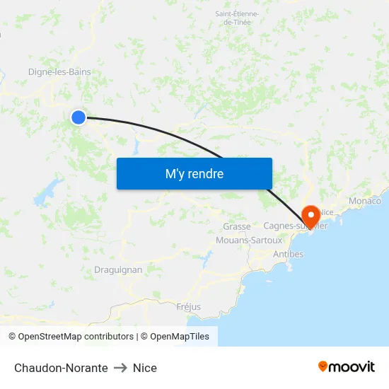 Chaudon-Norante to Nice map