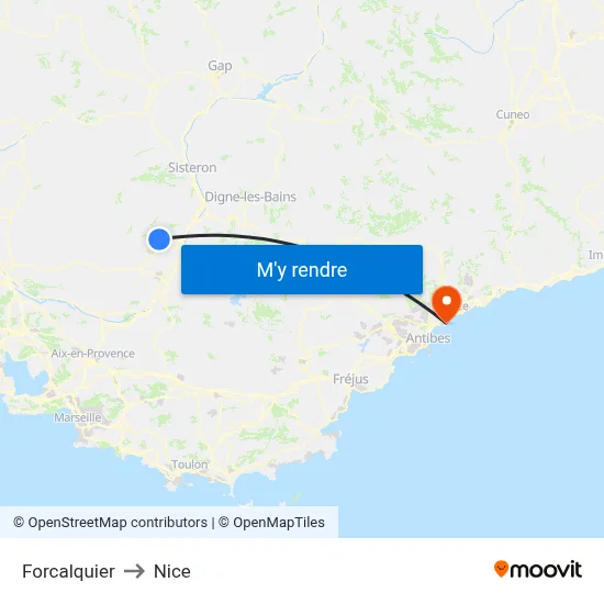 Forcalquier to Nice map