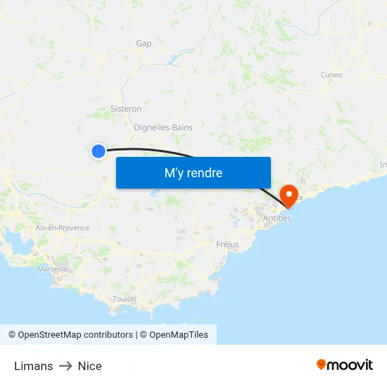 Limans to Nice map