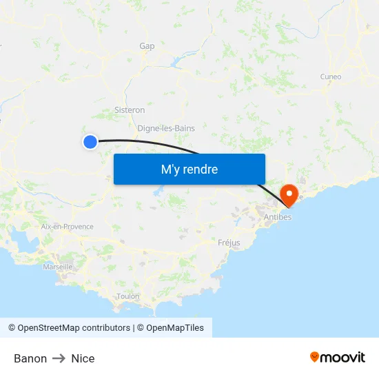 Banon to Nice map
