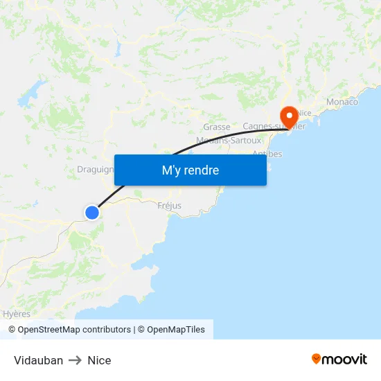 Vidauban to Nice map