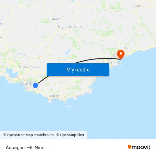 Aubagne to Nice map