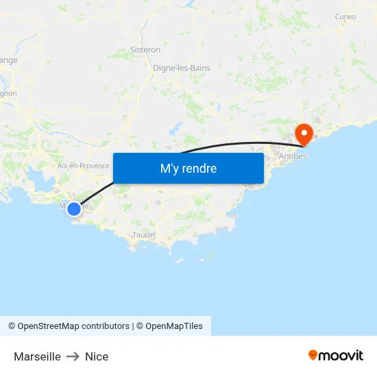 Marseille to Nice map