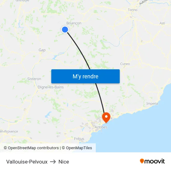 Vallouise-Pelvoux to Nice map