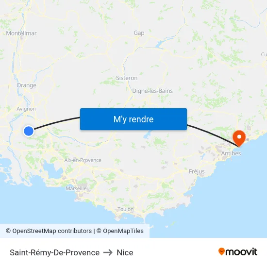 Saint-Rémy-De-Provence to Nice map
