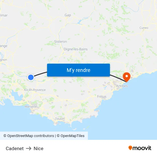 Cadenet to Nice map