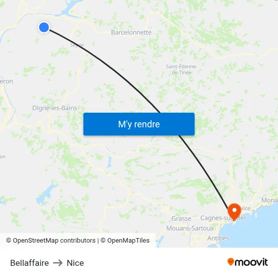 Bellaffaire to Nice map