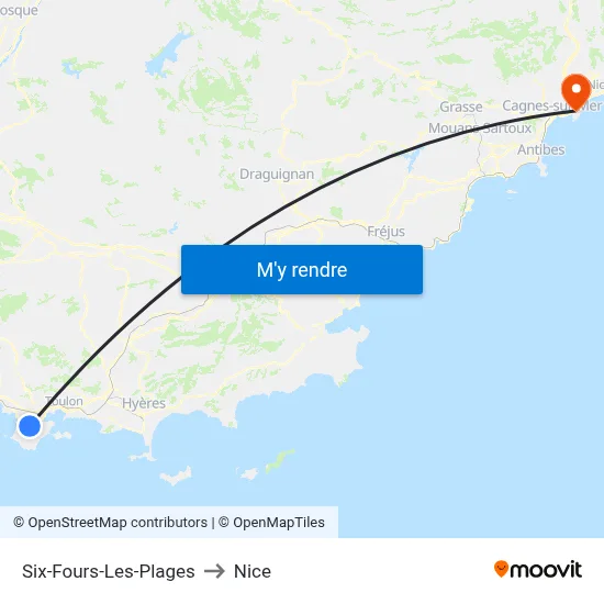 Six-Fours-Les-Plages to Nice map