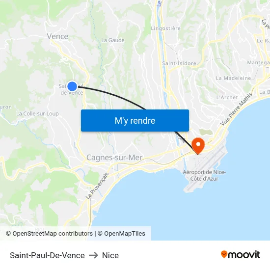 Saint-Paul-De-Vence to Nice map