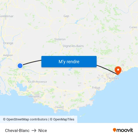 Cheval-Blanc to Nice map