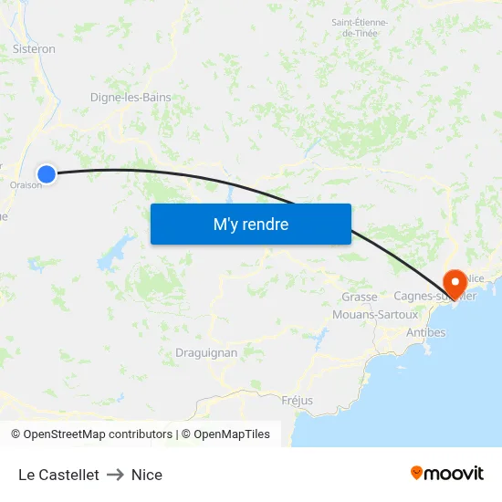 Le Castellet to Nice map