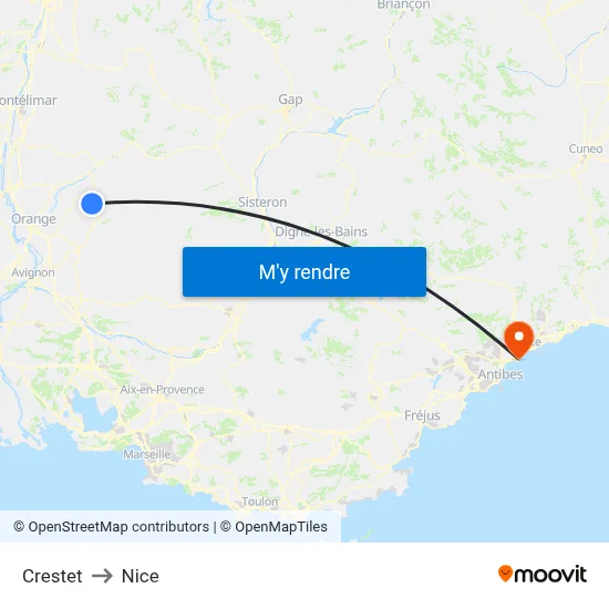 Crestet to Nice map