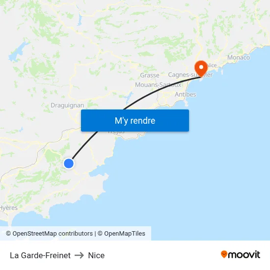 La Garde-Freinet to Nice map