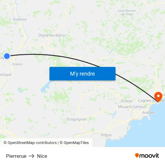 Pierrerue to Nice map