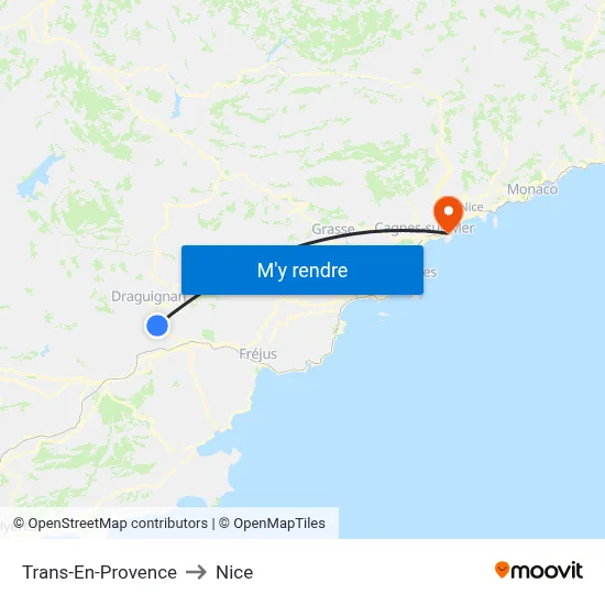 Trans-En-Provence to Nice map