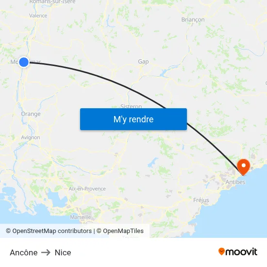 Ancône to Nice map