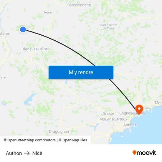 Authon to Nice map