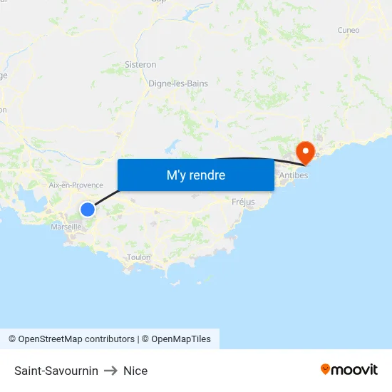 Saint-Savournin to Nice map
