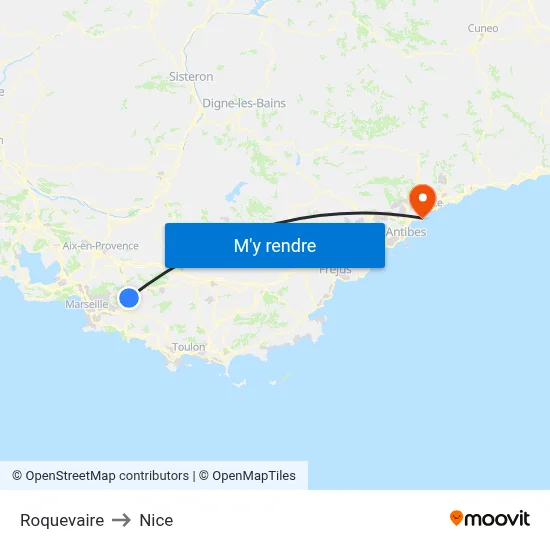 Roquevaire to Nice map