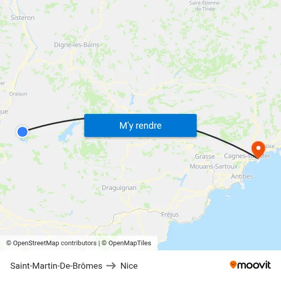 Saint-Martin-De-Brômes to Nice map