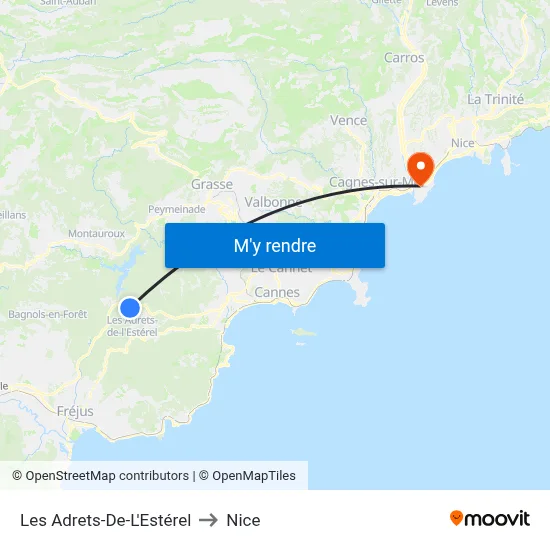 Les Adrets-De-L'Estérel to Nice map