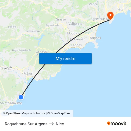 Roquebrune-Sur-Argens to Nice map