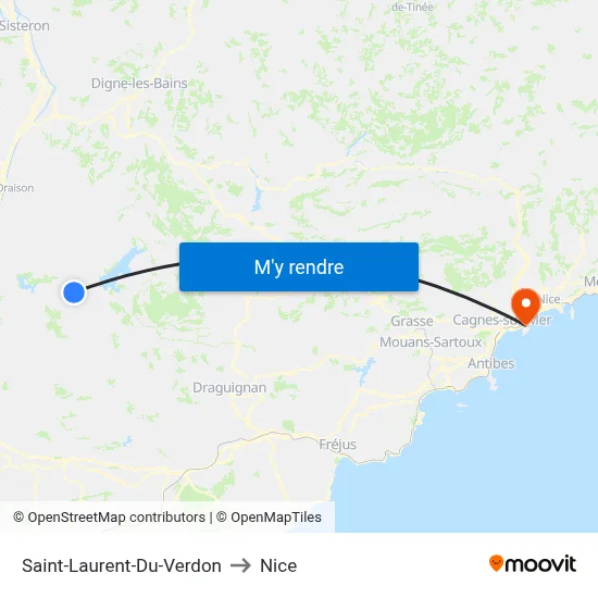 Saint-Laurent-Du-Verdon to Nice map