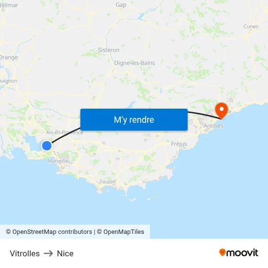 Vitrolles to Nice map