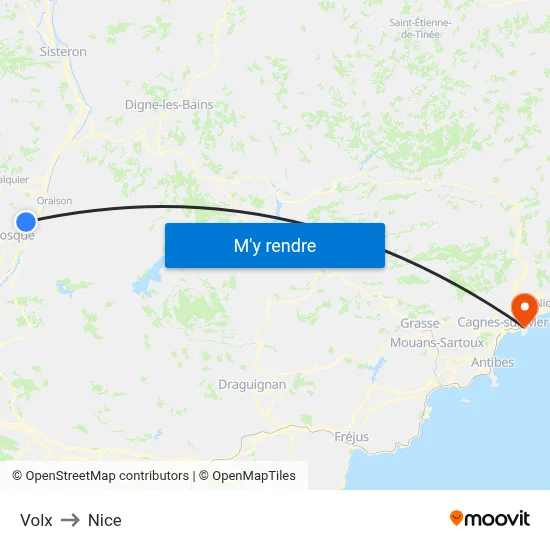 Volx to Nice map