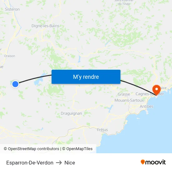 Esparron-De-Verdon to Nice map