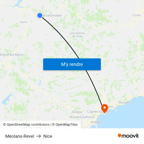 Méolans-Revel to Nice map