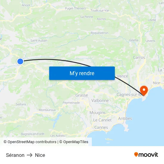 Séranon to Nice map
