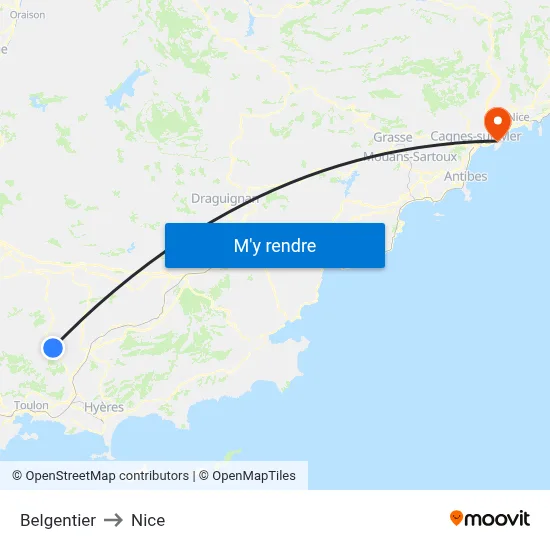 Belgentier to Nice map