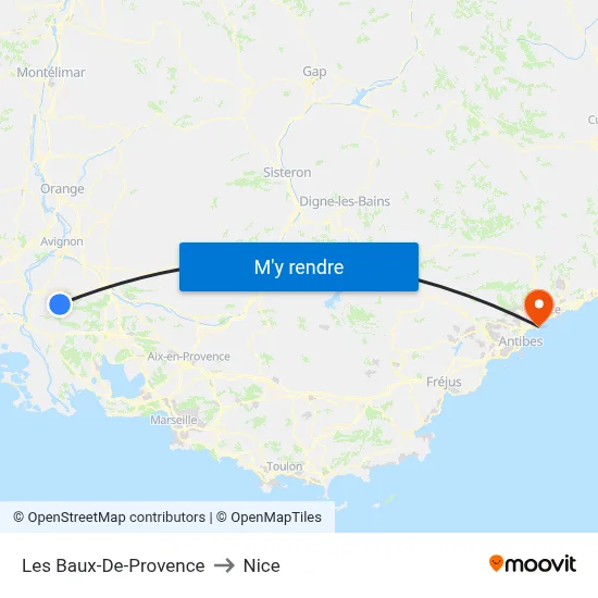 Les Baux-De-Provence to Nice map