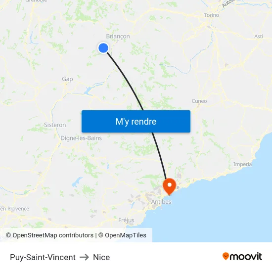 Puy-Saint-Vincent to Nice map