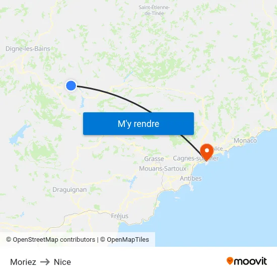 Moriez to Nice map
