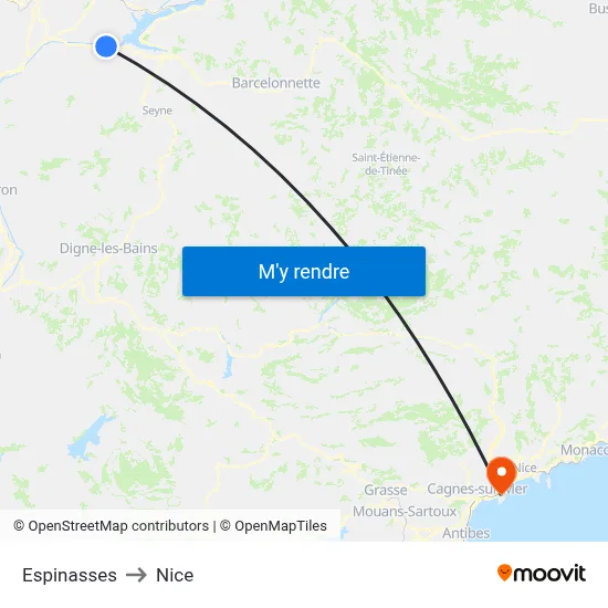 Espinasses to Nice map