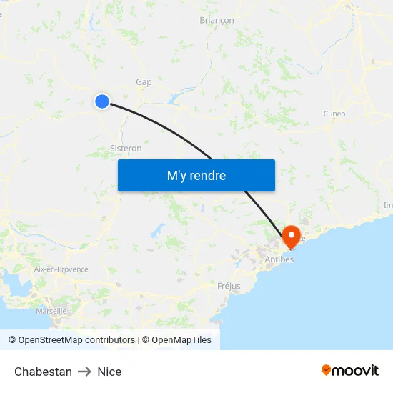 Chabestan to Nice map